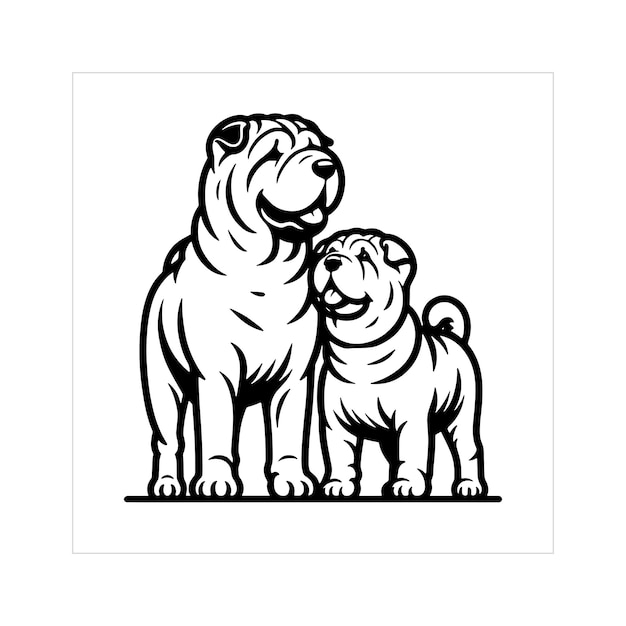 Shar Pei Dog Family illustration Vector