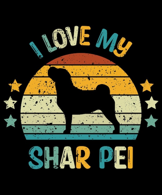 shar pei silhouette vintage and retro tshirt design