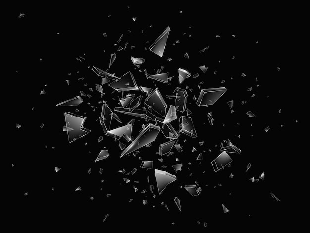 Shards of broken glass. Abstract explosion. Realistic background