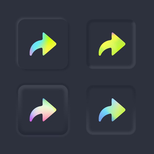 Share Icon with Gradient Mesh Colors in Black Neumorphic Buttons