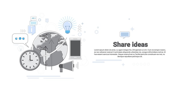 Share Idea Global Business Cooperation Concept Banner Thin Line Vector Illustration