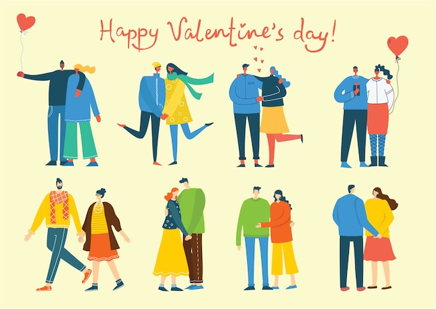 Share your love. people with hearts as love massages. illustration for valentine's day in the flat style