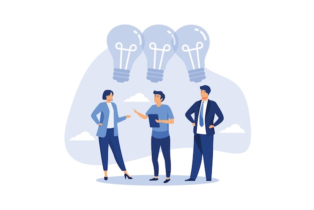 Sharing business ideas sharing knowledge people office workers team up share lightbulb lamp idea