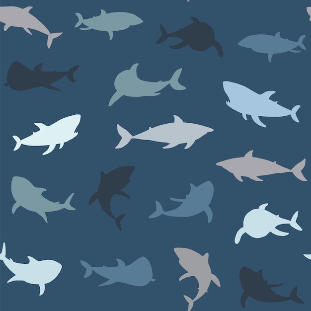 Shark animal sea vector hand drawn funny seamless pattern