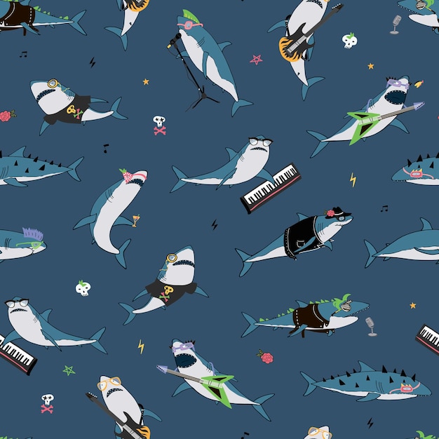 サメ動物海ベクトル海賊手描き面白いシームレス パターン