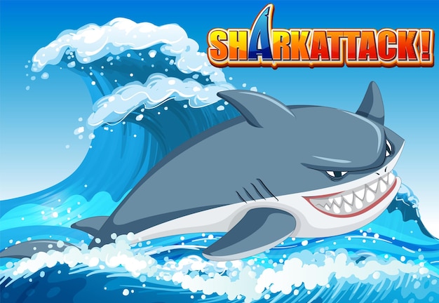 Shark attack banner concept with aggressive shark