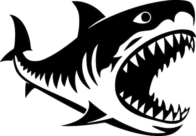Черно-белая изолированная икона акулы, векторная иллюстрация