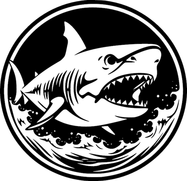 Черно-белая векторная иллюстрация акулы