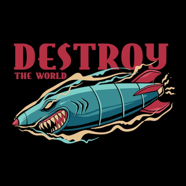 Vector shark bomb destroy the world illustration