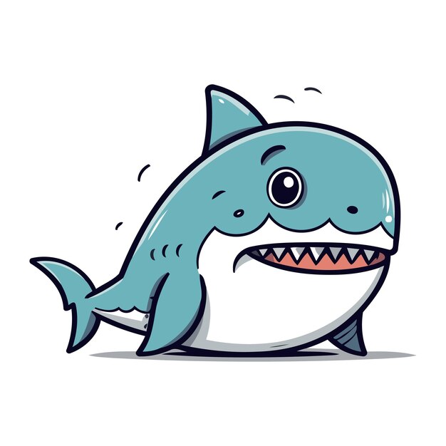 Vector shark cartoon character vector illustration cute and funny shark