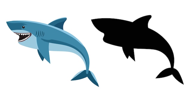 shark character on white background with silhouette vector