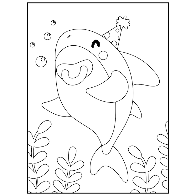 어린이 프리미엄 벡터를 위한 상어 색칠 공부 페이지