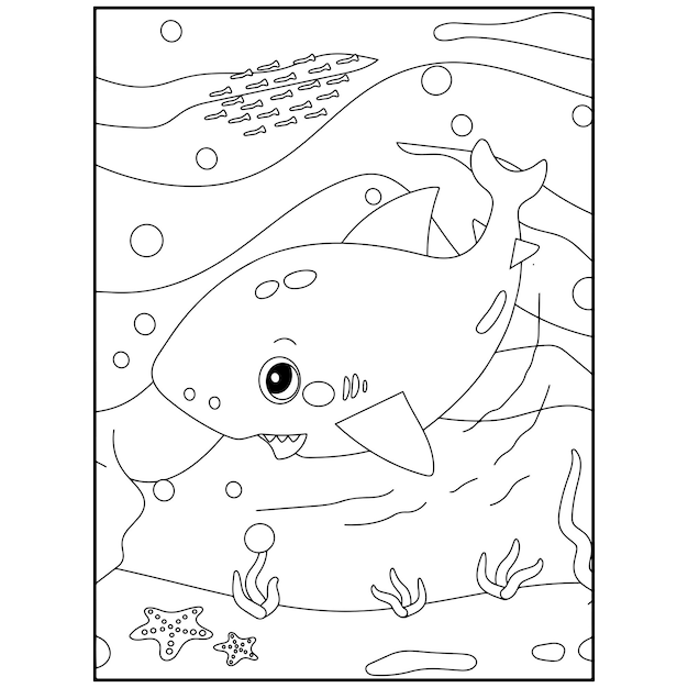 어린이 프리미엄 벡터를 위한 상어 색칠 공부 페이지