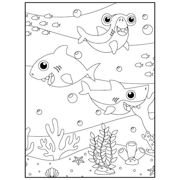 Shark coloring pages for kids premium vector