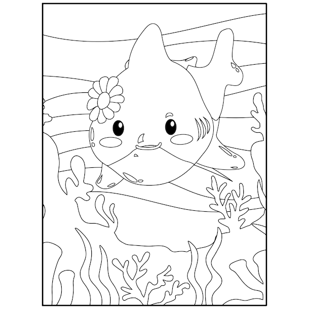 Shark coloring pages for kids premium vector