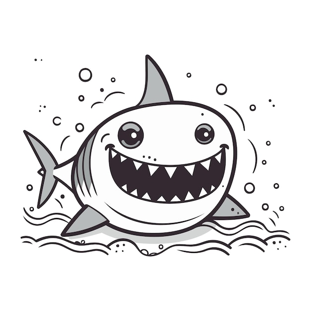 Vector shark cute cartoon character vector illustration isolated on white background