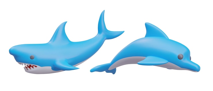 Vector shark and cute dolphin in blue colors shark fish mascot design concept