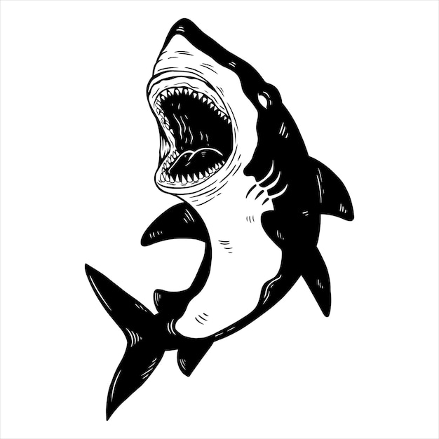 дизайн акулы с ручным рисунком или отрывочным стилем