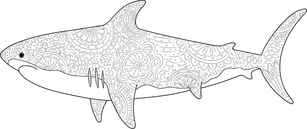 Shark drawn in zentangle style