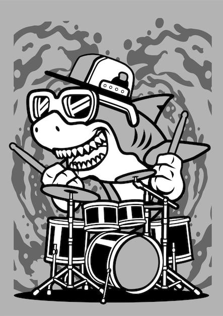 Shark Drummer Cartoon Character