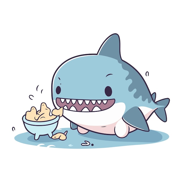Vector shark eating food vector illustration of a cartoon shark eating food
