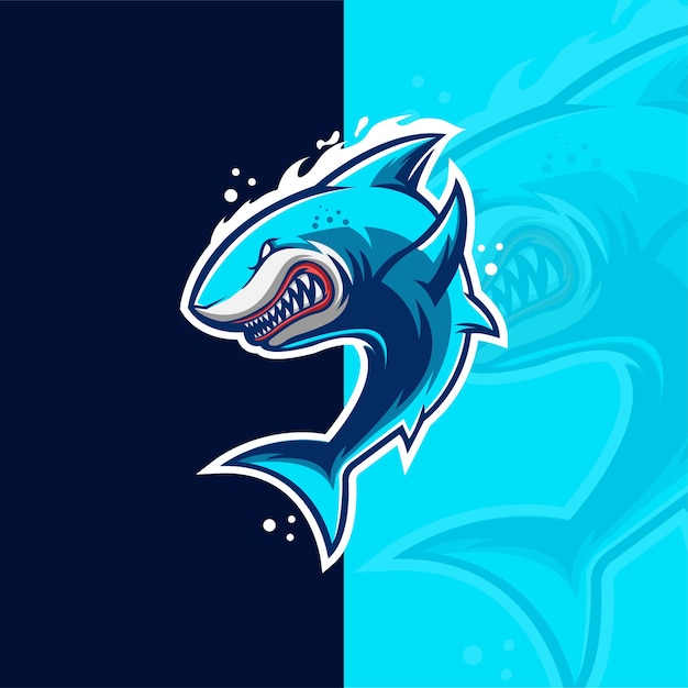 Modello di logo della mascotte di gioco di squalo esport