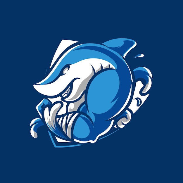 Shark Fighter Emblem Mascot Logo