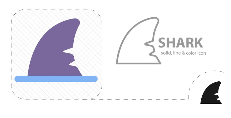 Vector shark fin isolated flat illustration shark fin line icon