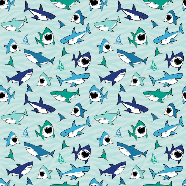 Vector shark fish multi color repeat pattern design vector illustration