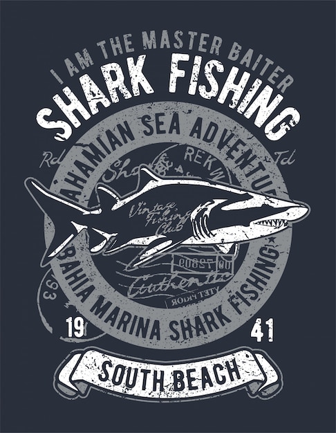 Shark fishing illustration design