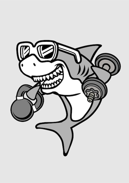 Shark Fitness Cartoon Character