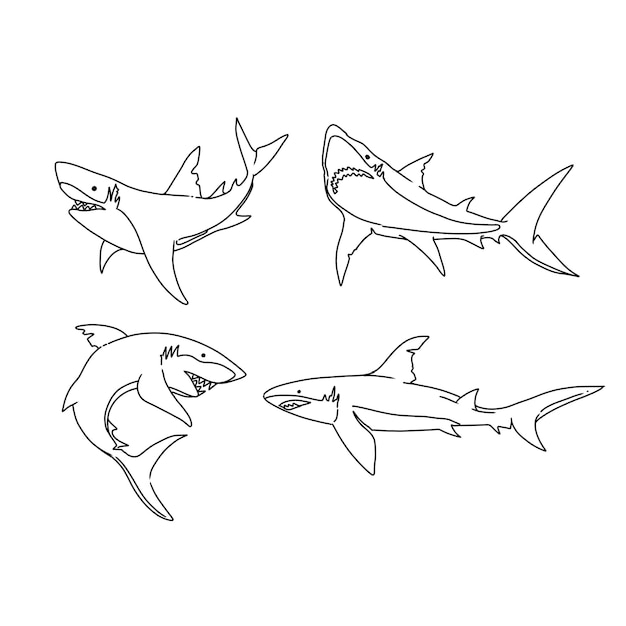 shark hand drawn doodle illustrations vector set