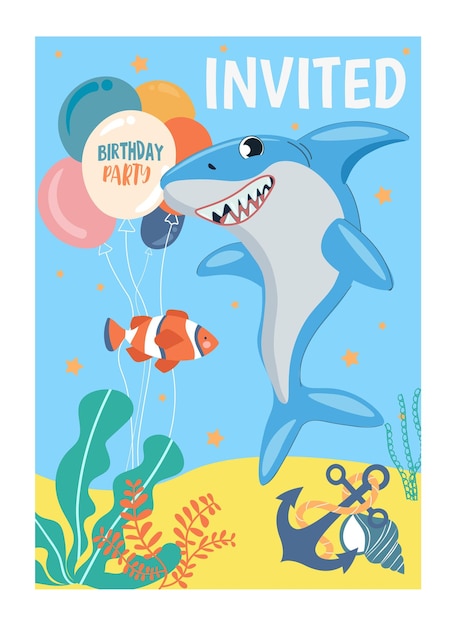 Vector shark invitations postcard