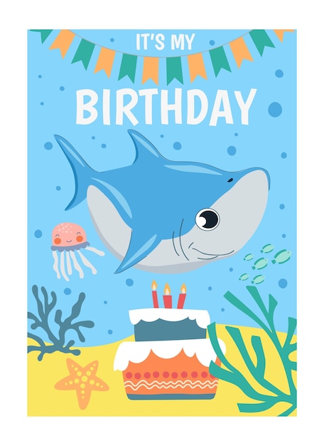 Vector shark invitations postcard