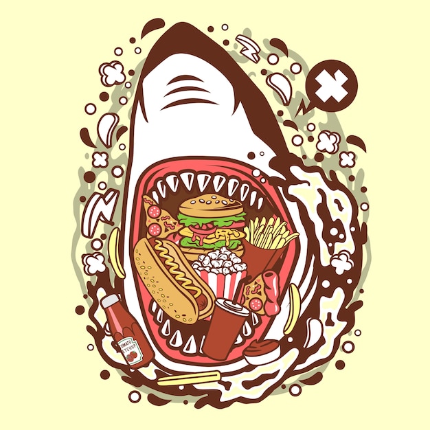 Shark junk food cartoon