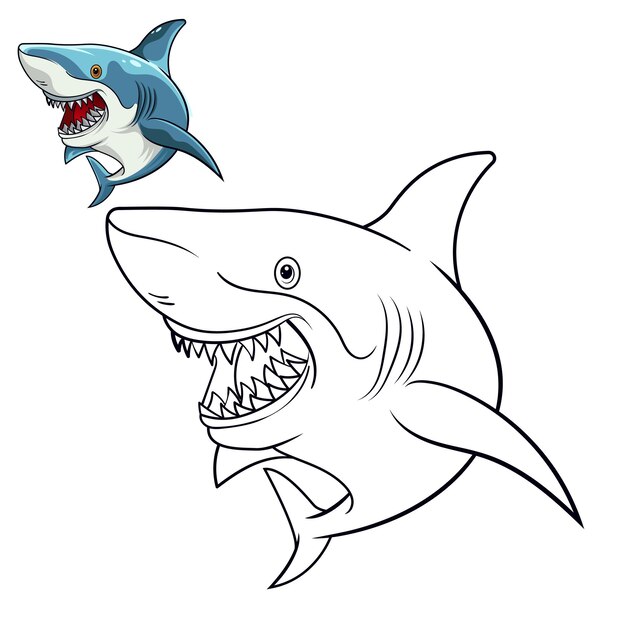 Shark kleurpagina voor eenvoudig ontwerp of kleurboeken onderwijsxAshark lijnkunst