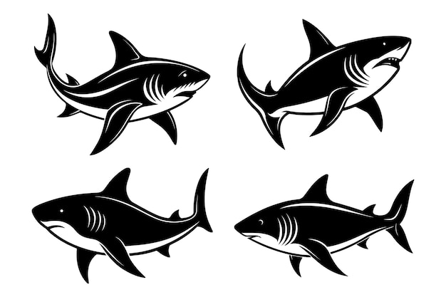 Vector shark linocut silhouette logo vector clipart isolated on white background