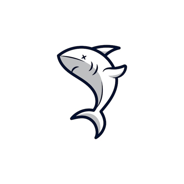 Shark logo icon cute mascot fish doodle drawing vector illustration