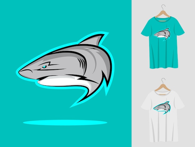 Design mascotte logo squalo con t-shirt.