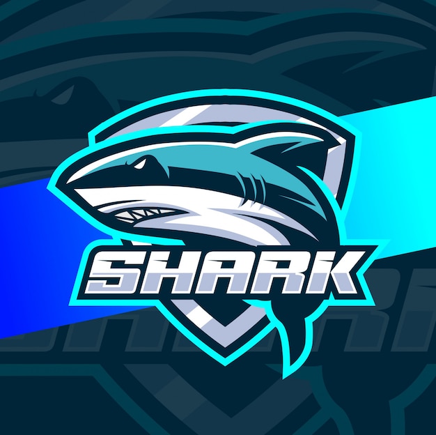 Акула талисман кибер дизайн логотипа