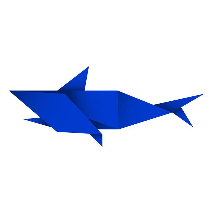 Vector 상어 오리가미 (shark origami) - 상어 로고 디자인 (animal origami), 종이 오리거미 (paper origami), 터 일러스트레이션 (vector illustration)