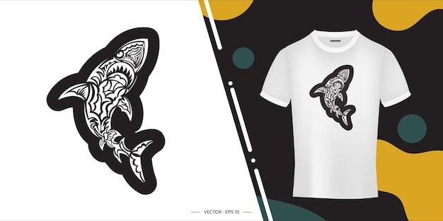 Squalo in stampa stile samoa per tshirt illustrazione vettoriale isolata