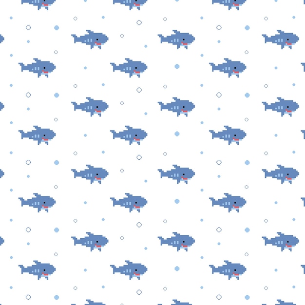 Shark seamless pattern cute shark pixel art