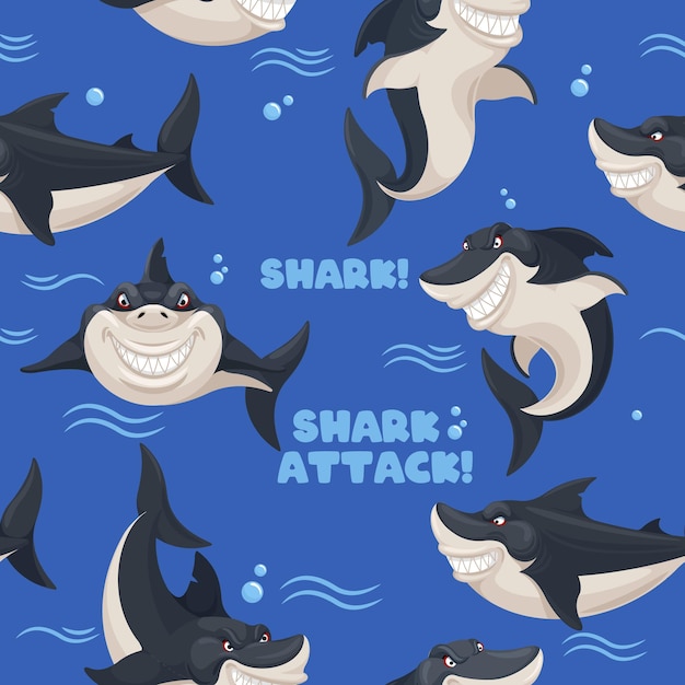 Shark seamless pattern sea predator dangerous fish smiling sharks wallpaper decor texture