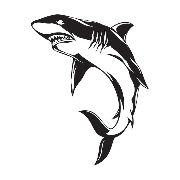 Vector shark silhouette vector illustration - black and white shark clipart