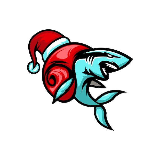 Shark snail christmas cute character logo