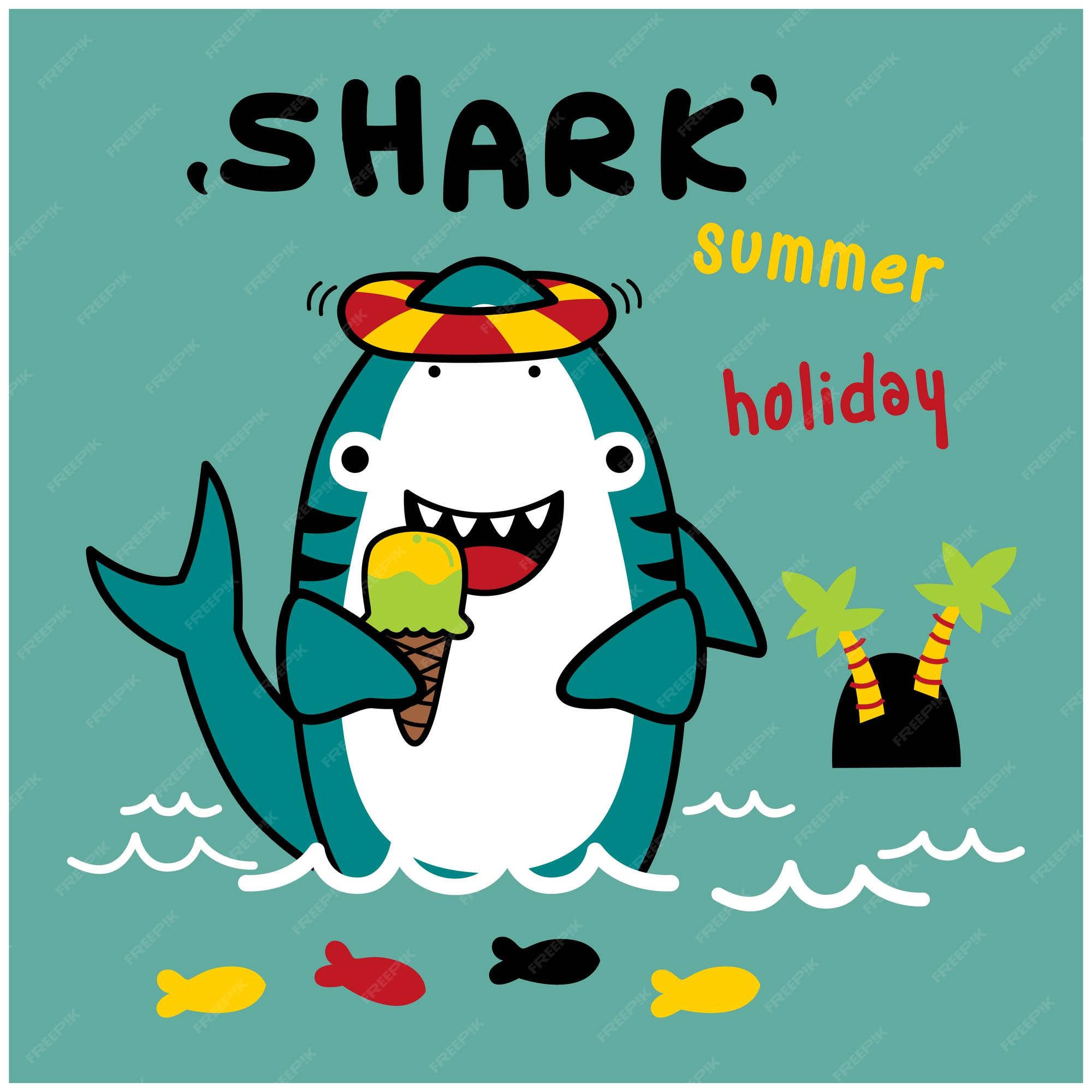 Premium Vector | Shark on summer holiday funny animal cartoon Premium Vector | Shark on summer holiday funny animal cartoon