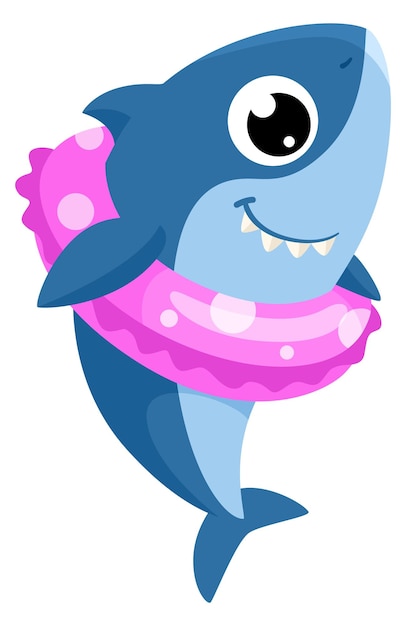 Shark in swimming ring Funny cartoon animal character