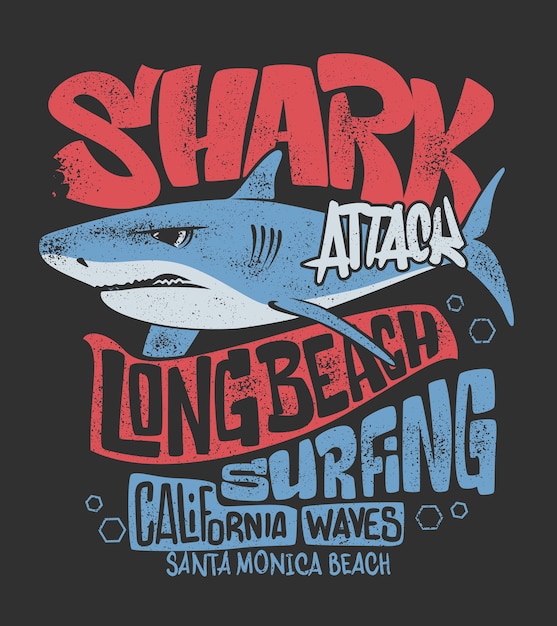 Shark t-shirt surf print, illustratie.