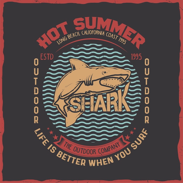 Shark typography quote retro vintage tshirt design print vector